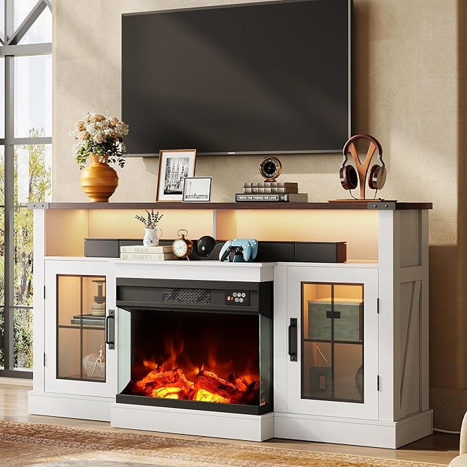 WLIVE 3-Sided Glass Electric Fireplace TV Stand