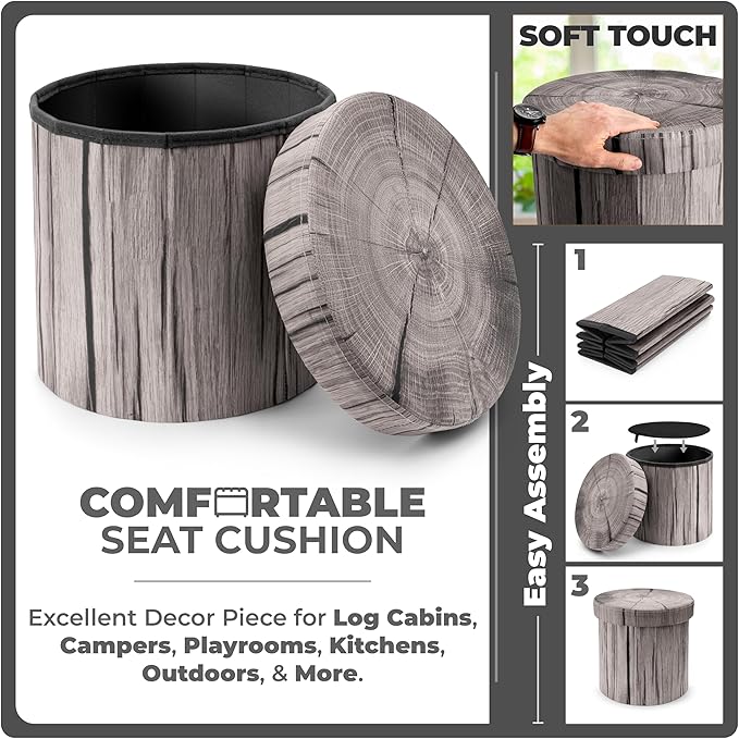 Sorbus Tree Stump Stool, Storage Ottoman 15 Inch Fake Tree Stumps Log Stool