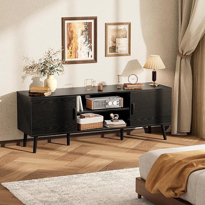 SUPERJARE TV Stand for 55 Inch TV, Entertainment Center