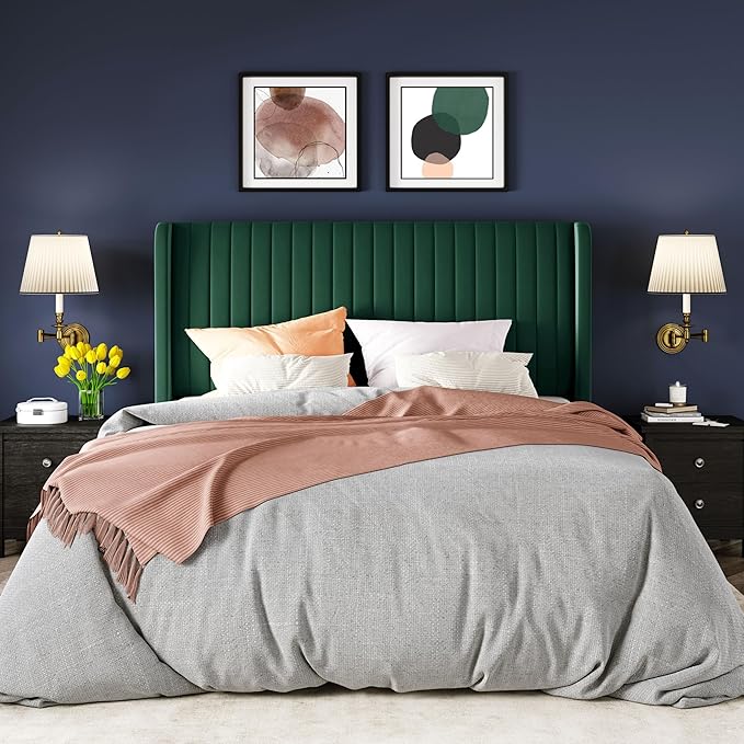 Allewie Queen Size Bed Frame/Velvet Upholstered Platform Bed/Vertical Channel