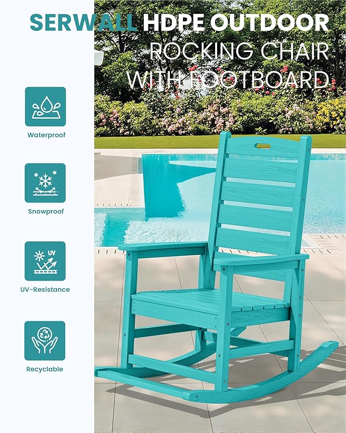 SERWALL Outdoor Rocking Chair, Oversized Rocking Chair