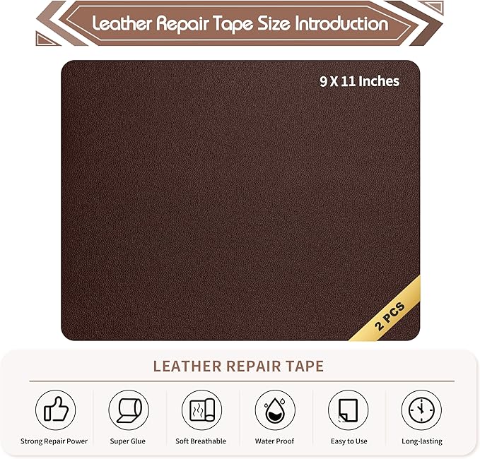 KING MOUNTAIN Leather Repair Patch, 2 Packs 9 x 11 Inches self Adhesive Leather