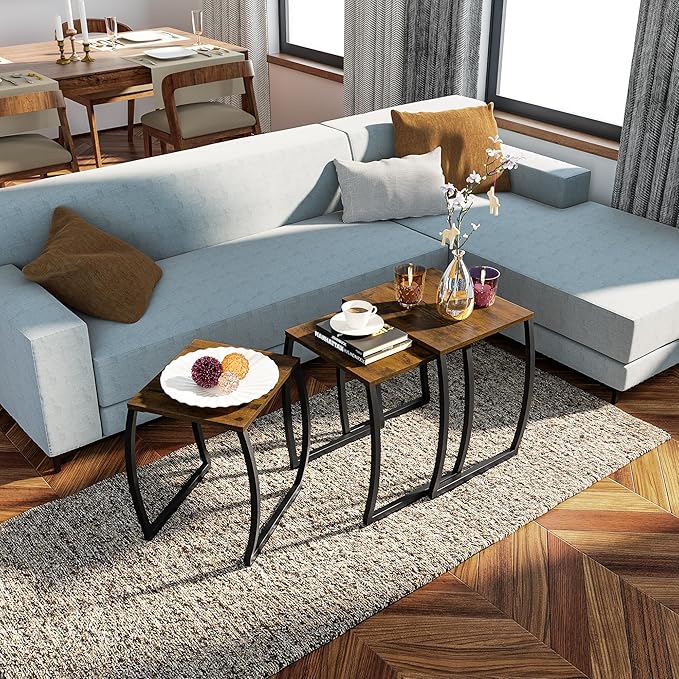 SRIWATANA Nesting Tables, Vintage Side End Tables Living Room, Coffee Snack