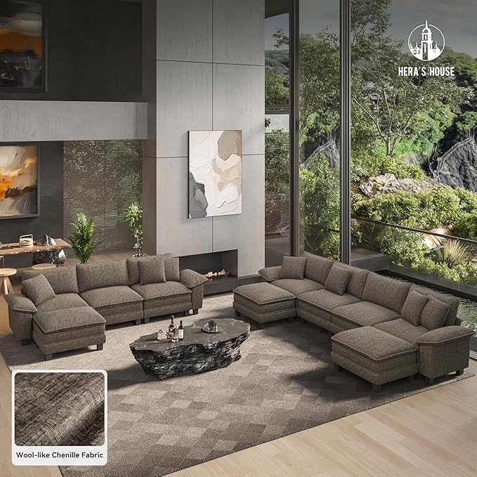 HERA'S HOUSE 124" Modular Sectional Sofa, Oversized L Shaped Couches