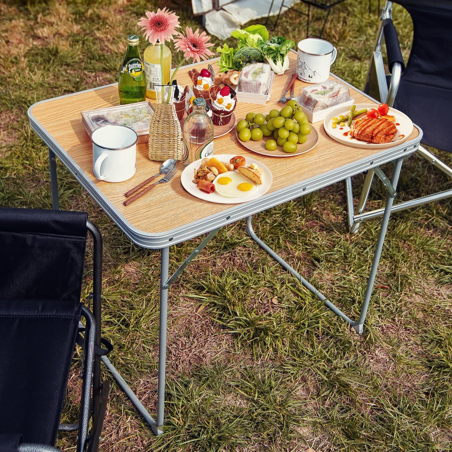 FUNDANGO Small Folding Table, Portable Lightweight Picnic Foldable Card Tables with Carry Handle for Outdoor Hiking BBQ Beach Backyard