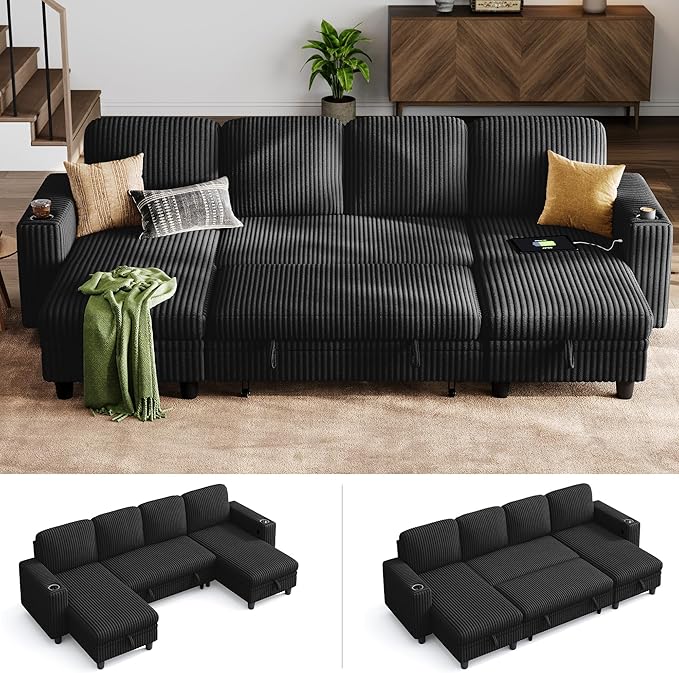 LINSY HOME Sectional Sleeper Sofa Pull Out Couches
