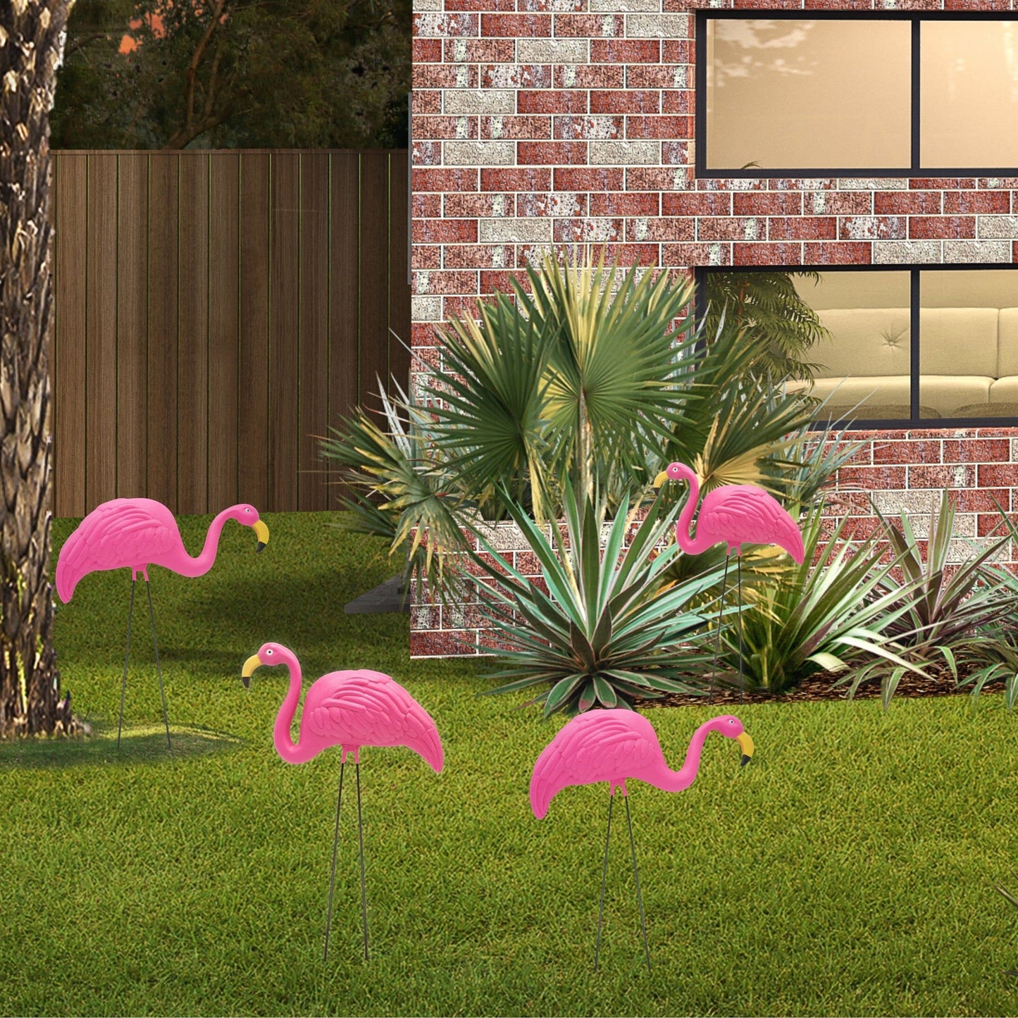 4E's Novelty 4 Pink Flamingos Yard Decorations - Extra Large 24" Flamingos Yard Ornaments - Pink Flamingos for Yard Sculptures & Statues - Lawn Flamingos Outdoor Garden Decor, Weather Resistant
