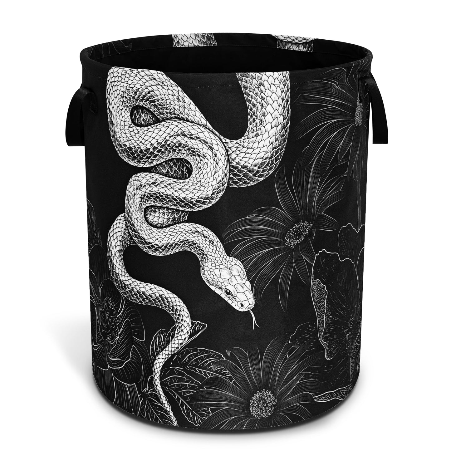 Snake Laundry Basket Floral Prints Funny Foldable Waterproof Oxford Cloth Tote Bag Laundry Hamper Round Large Clothes Storage Bucket Organizer For Bathroom/Laundry Storage/Bedroom 18.9x16.5 Inch