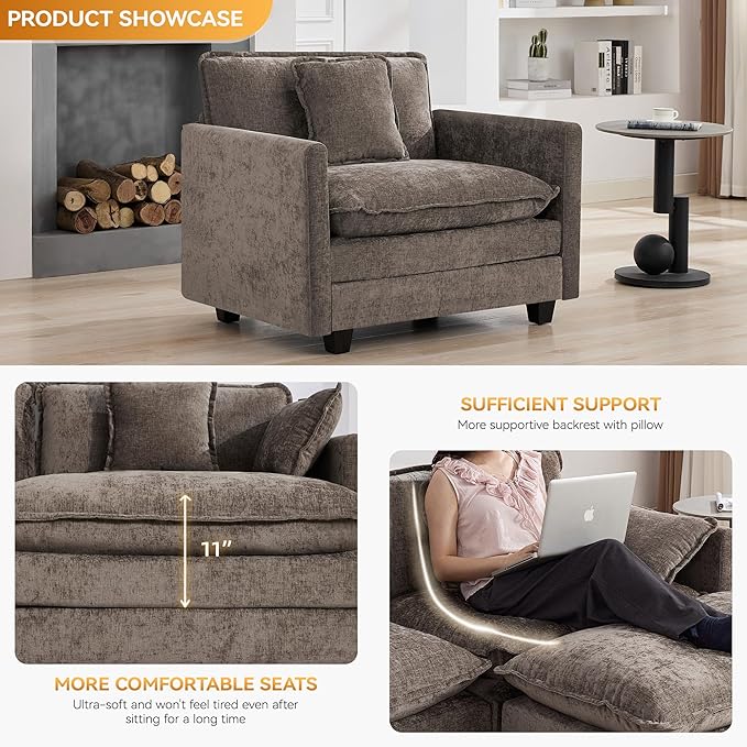 WUTUTUEE 41'' Modern Chenille Oversized Chair, Upholstered Accent Living Room