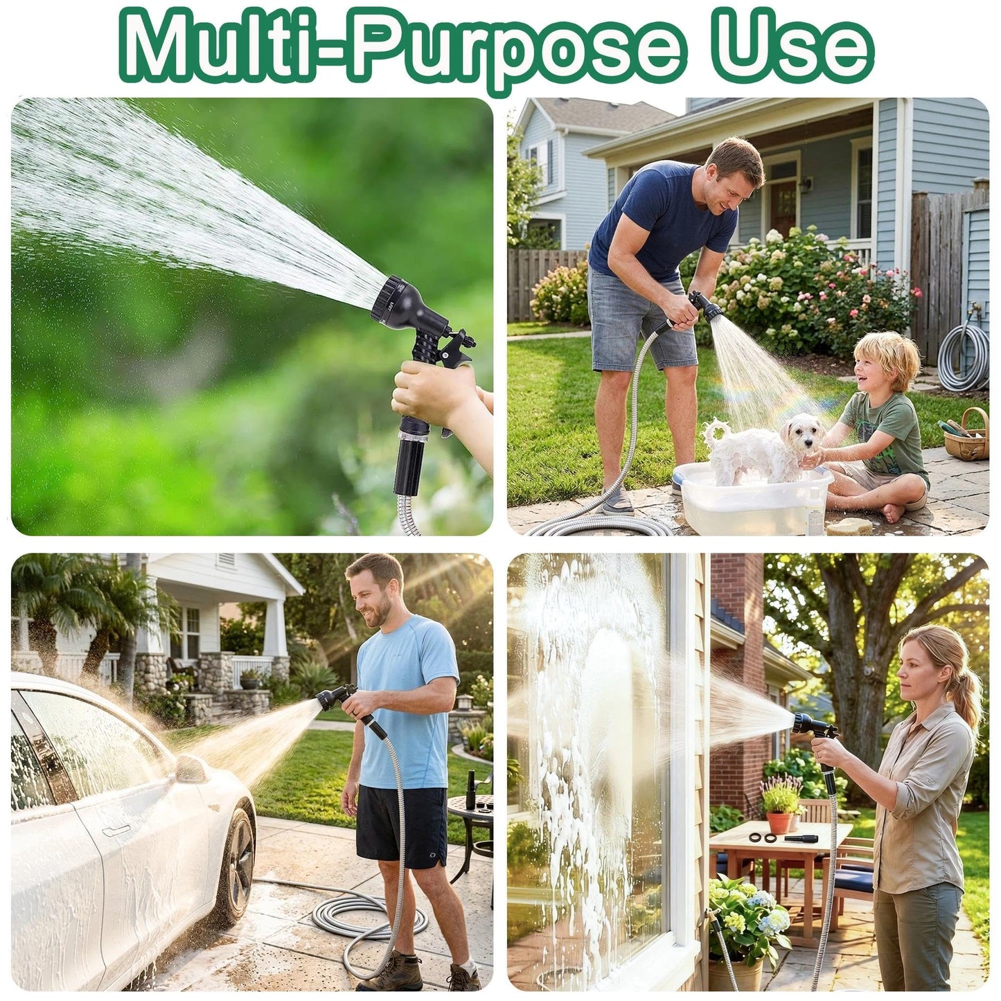 50ft Stainless Steel Garden Hose with 2 Nozzle Flexible Water Hose Lightweight Portable Tangle Free Metal Pipe for Patio Lawn Outdoor Heavy Duty Watering Water Pipe
