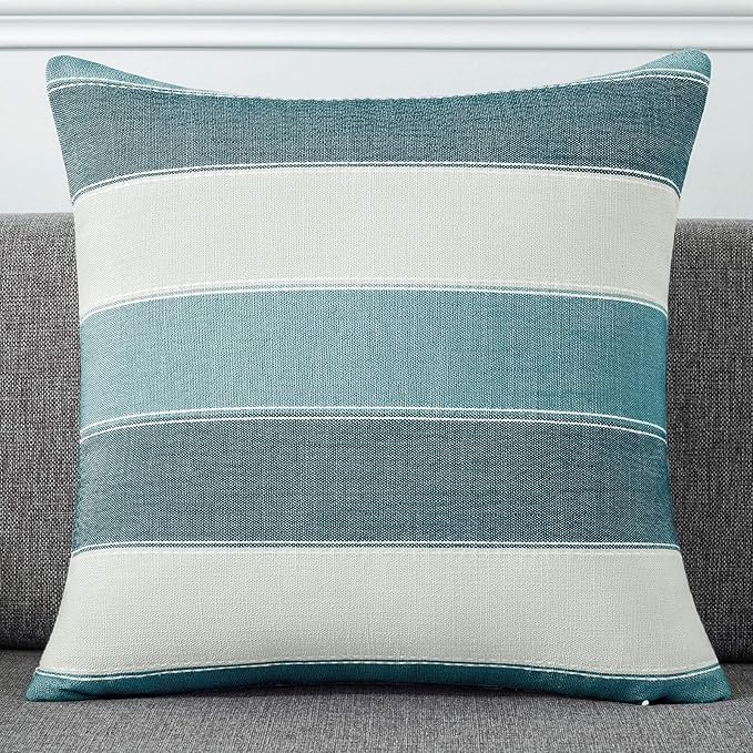 AmHoo Pack of 2 Farmhouse Stripe Check Throw Pillow Covers Set Case Cotton