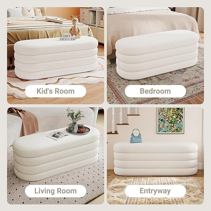 Busaurus Storage Ottoman Bench 49.2 Inch Upholstered Fabric Storage Bench
