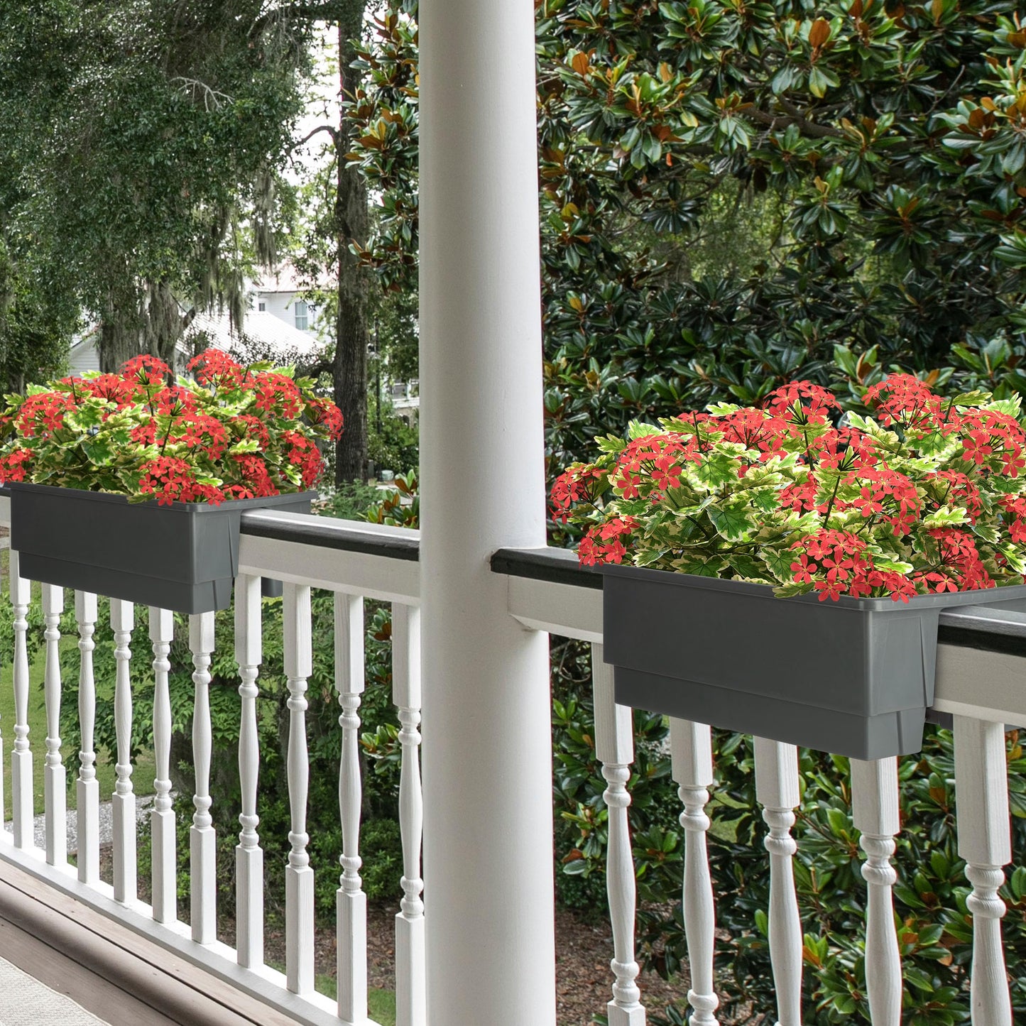 Pure Garden Railing Planter - 20.75-Inch Flower Box with Drainage Insert - 6-Gallon Outdoor Planter Box - Deck, Porch, or Balcony Planter (Gray)