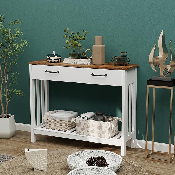 TaoHFE Farmhouse Narrow Console Table Modern Wooden, Living Room Tables Narrow