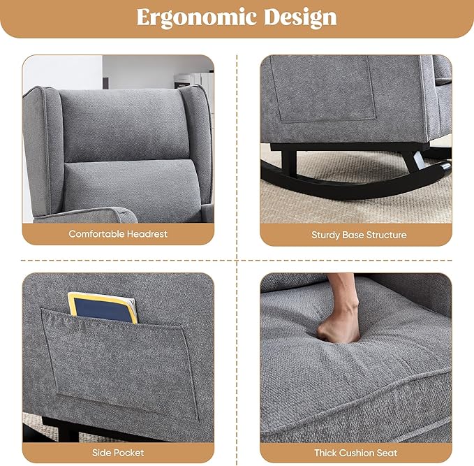 HCHAIRH Nursery Rocking Chairs, Modern Wingback Accent Chairs