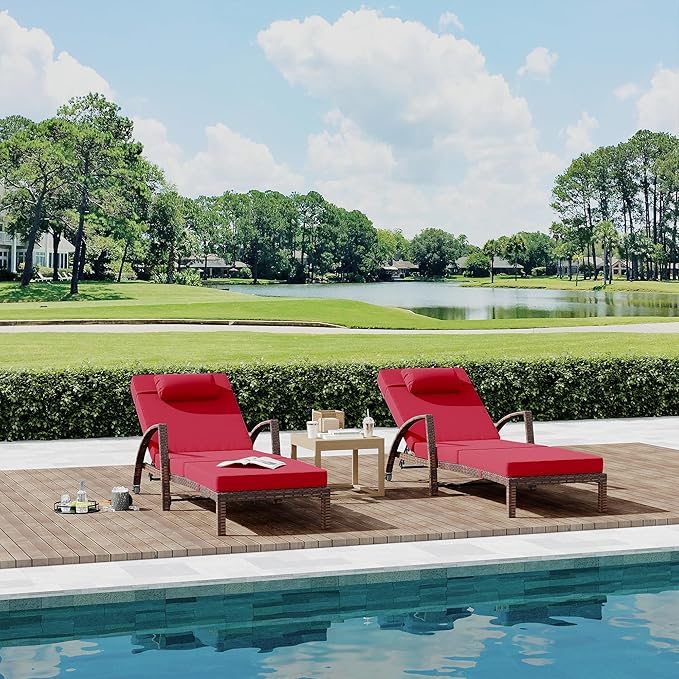 GarveeLife 2-Piece Rattan Patio Folding Chaise Lounge, 5-Position Adjustable