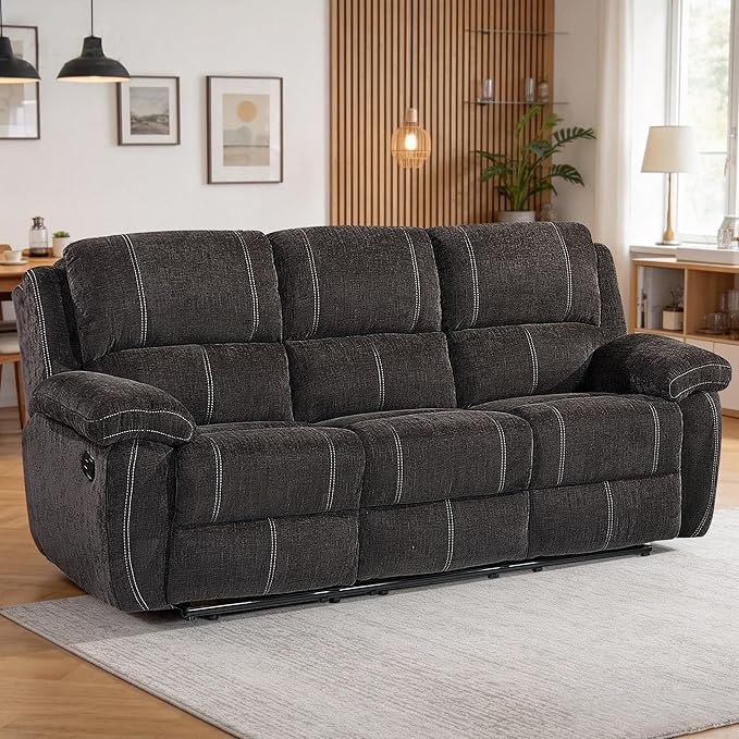 Betsy Furniture Modern Fabric Recliner Sofa Set, Loveseat w/Console, Recliner