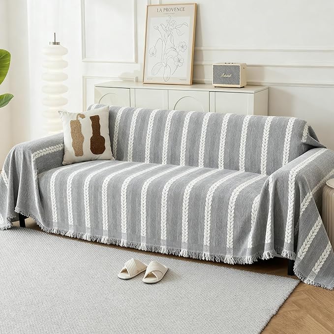 Couch Cover for Dogs, Boho Sofa Covers for 3 Cushion Couch, Chenille Sofa