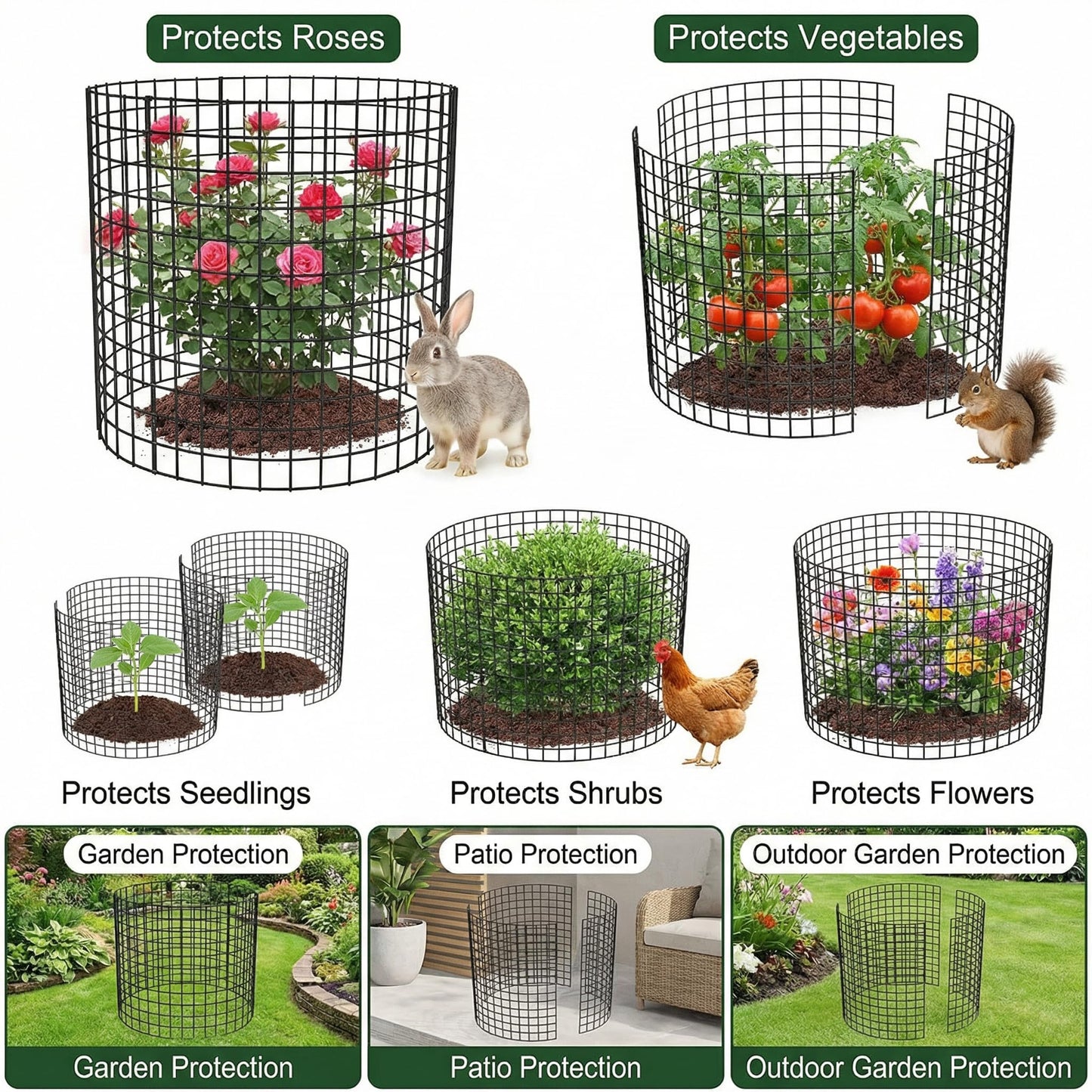 3Pack Plant Protector from Animals, 9pcs Wire Plant Protectors Metal Mesh Plant Cages, 11.8 x 15.7 Inch Outdoor Plant Guards for Rabbits Chicken Squirrels and Garden Protection