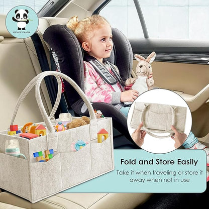 HIPHOP PANDA 2-Pack Diaper Caddy Organizer - Nursery Storage Bin & Car Organizer for Diapers, Wipes, and Baby Essentials - Dual-Color Solid Set (Green/Oatmeal), Regular Size