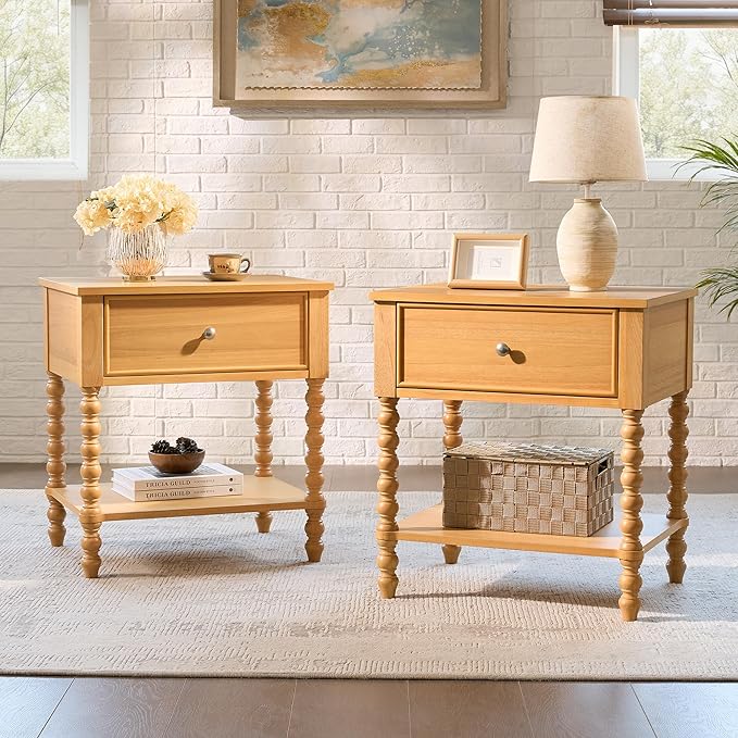AMERLIFE 24" Wood Nightstand Set of 2, Vintage Bedside Table