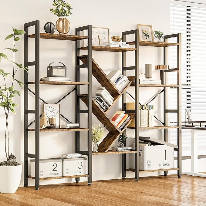 INNOD Triple 4 Tier Book Shelf, Large Industrial Bookcase