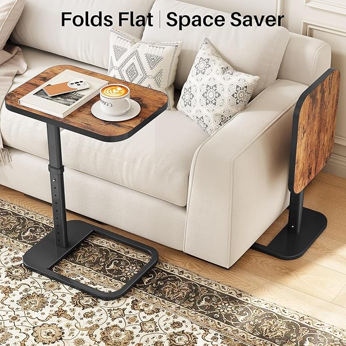 Kitstorack TV Tray Table, Adjustable Height & Flip-Top & Rounded Metal Corners