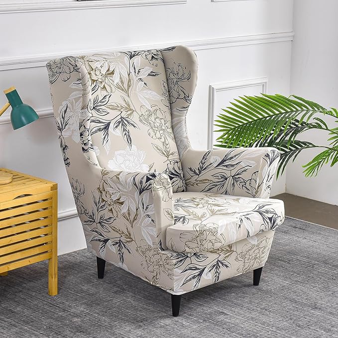 HAOYONG Wing Chair Slipcovers Printed Wingback Chair Covers 2 Pieces Wingback