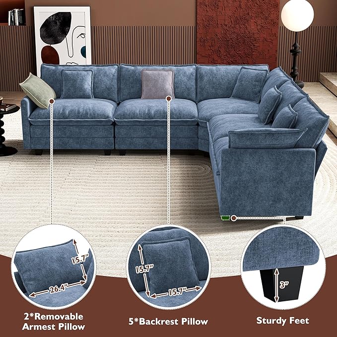Ihanherry 114" V-Shaped Modern Sofa Modular Sectional Cloud Couch