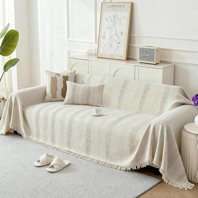 Couch Cover for Dogs, Boho Sofa Covers for 3 Cushion Couch, Chenille Sofa