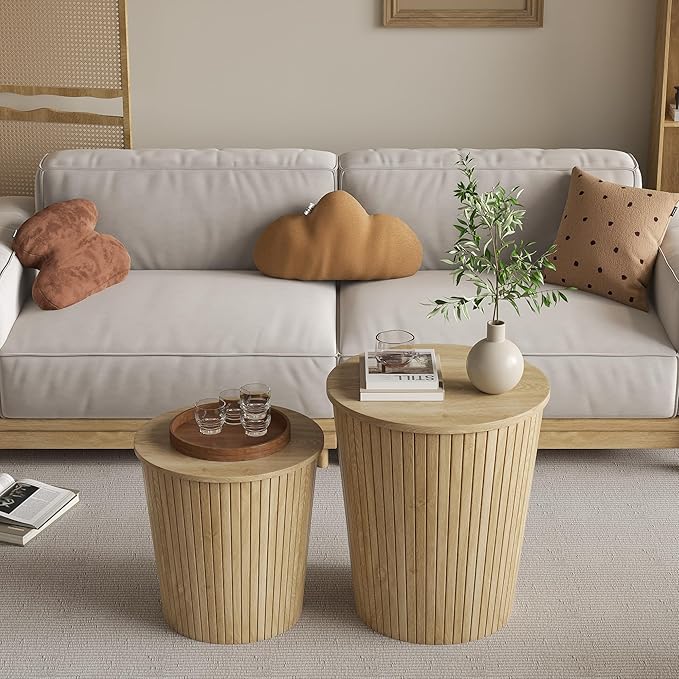 Nesting Coffee Table Set of 2, Round End Table
