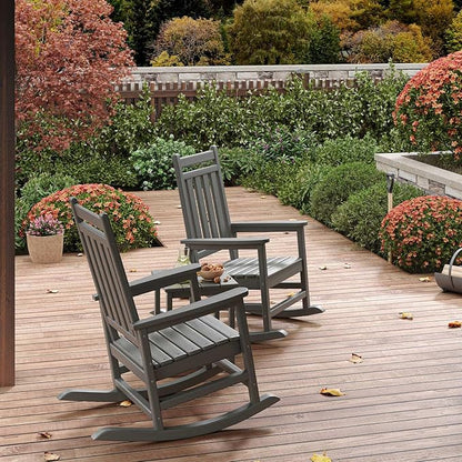 HDPE Rocking Chair Outdoor Set of 2 - Poly High Back Porch Rocker Chairs for Adults - All Weather Resistant Furniture for Patio Front Porch - Gray