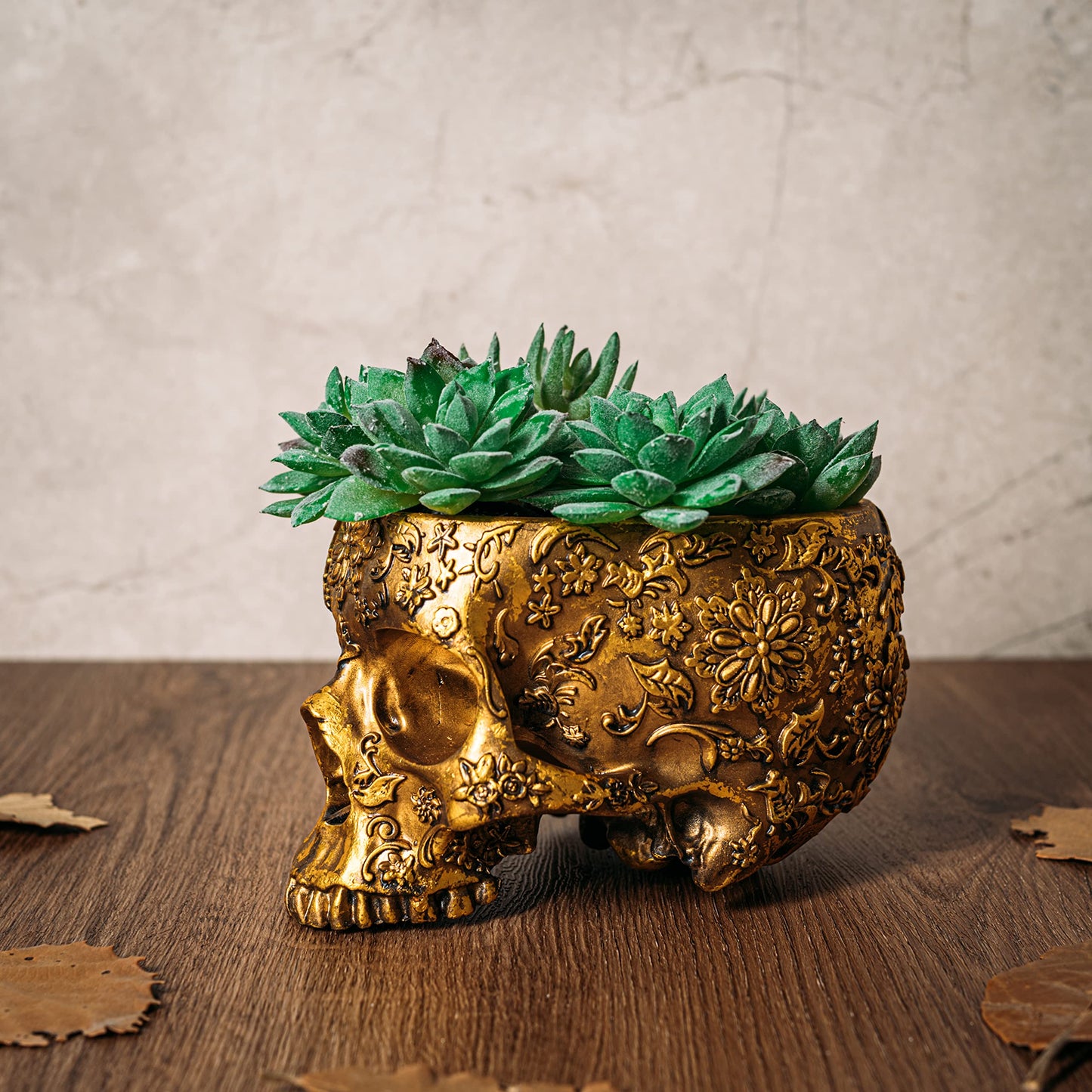 Gold Skull Planter Pot 6 Inch Skeleton Head Pot for Succulents Flowers, & Bowl Dish Gothic Decor for Garden Home Parties Haunted House Spooky Black Display Halloween Skull Flower Pot Decoration Gift