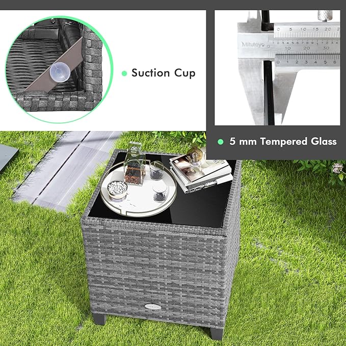HAPPYGRILL 3 Pieces Patio Conversation Set, Outdoor Furniture Set PE Rattan