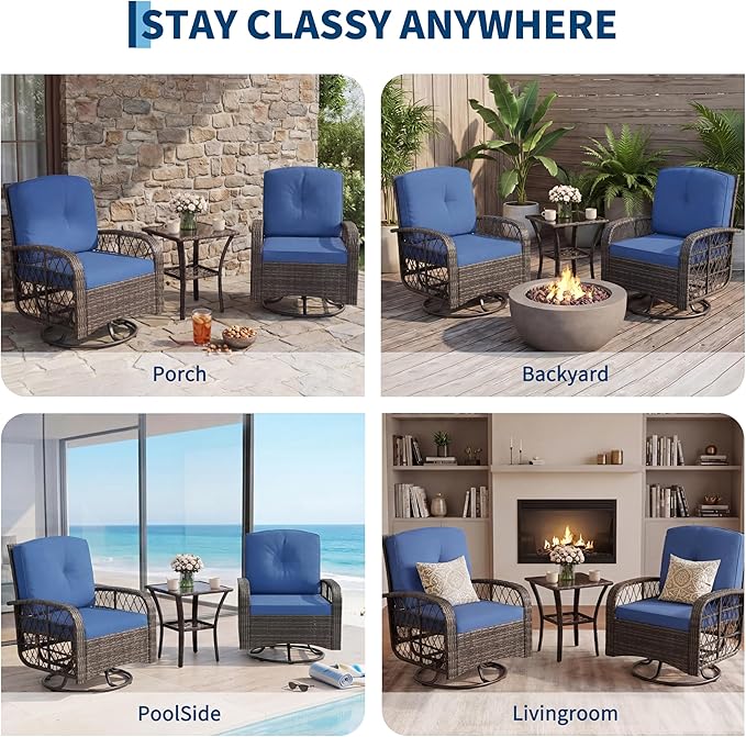 Garvee 3 Pieces Patio Furniture Set, Outdoor Swivel Glider Rocker Set