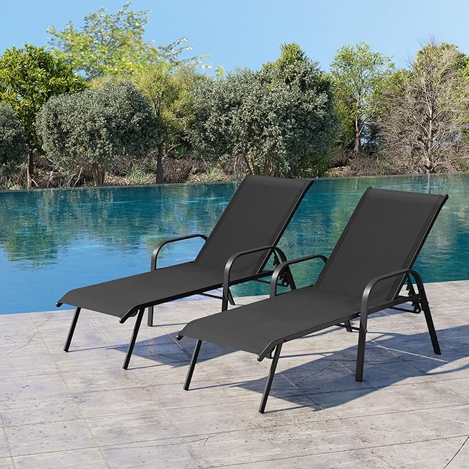 Crestlive Products Outdoor Chaise Lounge Chair, 5-Position Pool Lounge Chairs