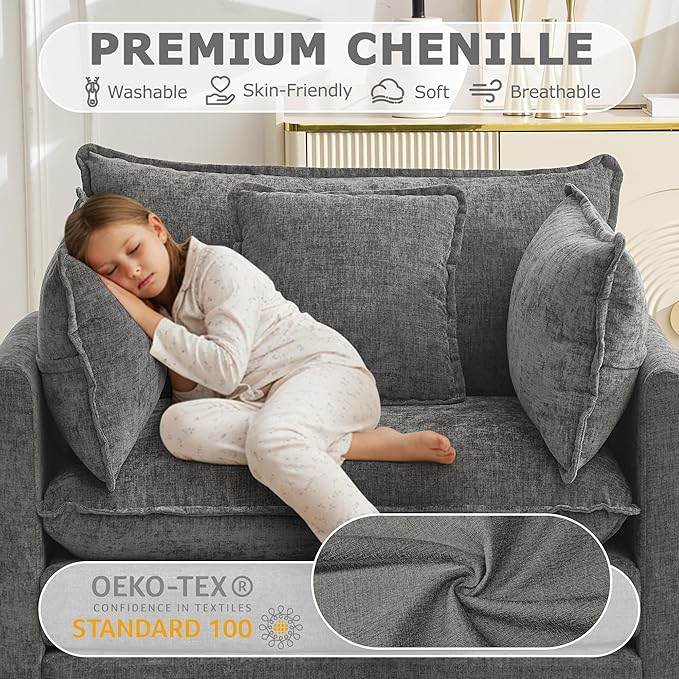 Modular Sectional Sofa Cloud Couch, Deep Seat Washable Chenille Fabric Sofa