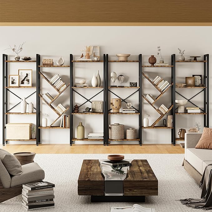 INNOD Triple 4 Tier Book Shelf, Large Industrial Bookcase