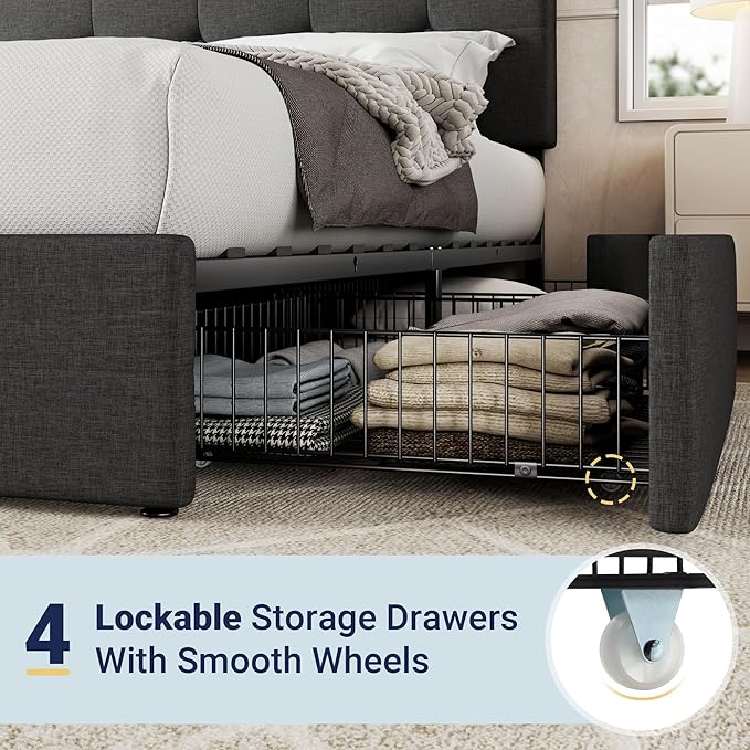 Allewie Upholstered King Size Platform Bed Frame