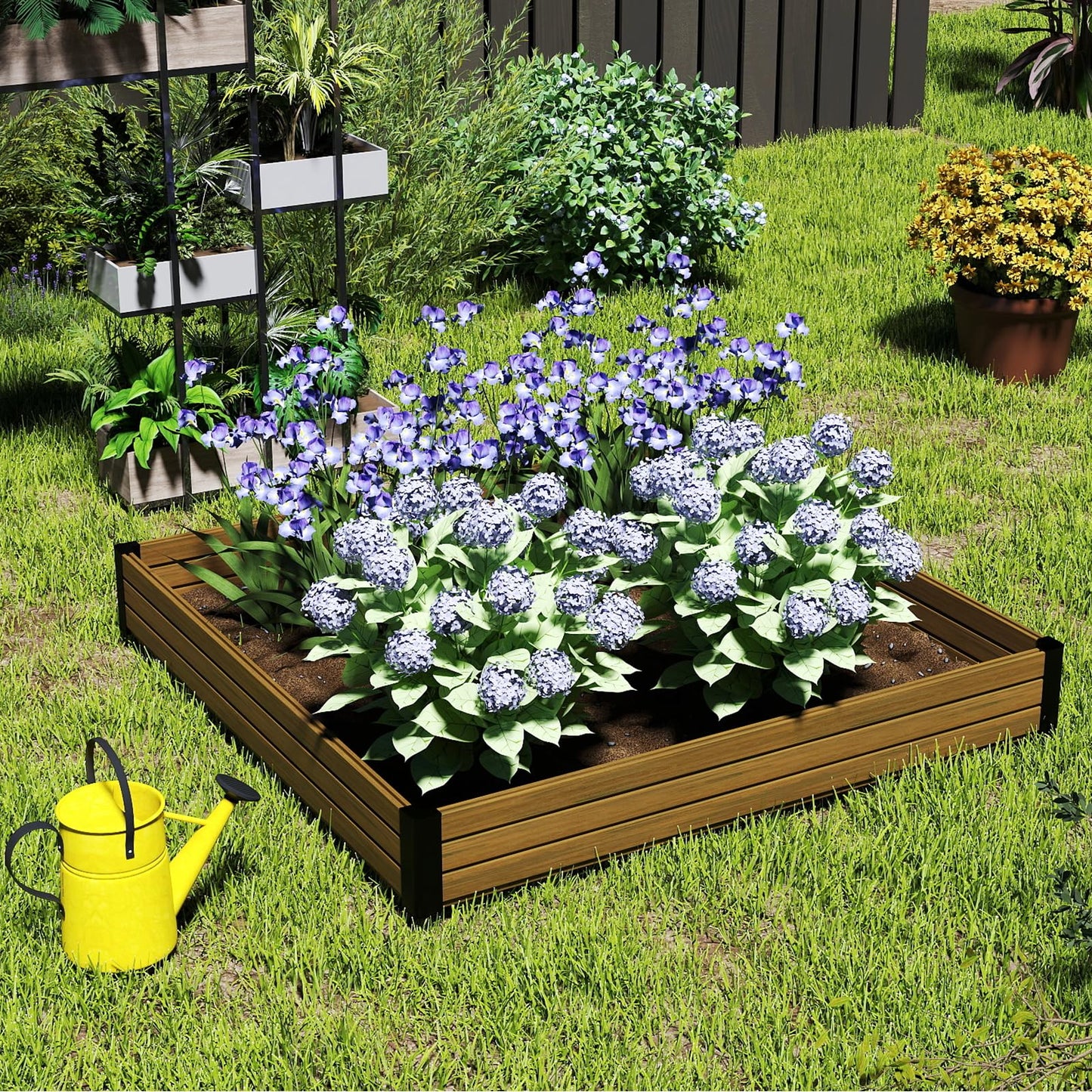 treslam Elevated Wooden Raised Garden Planter Outdoor Flower & Vegetable Box for Patio, Backyard, or Garden - Durable, Weather-Resistant Design - 47.2" x 47.2" x 6.3" (Brown)
