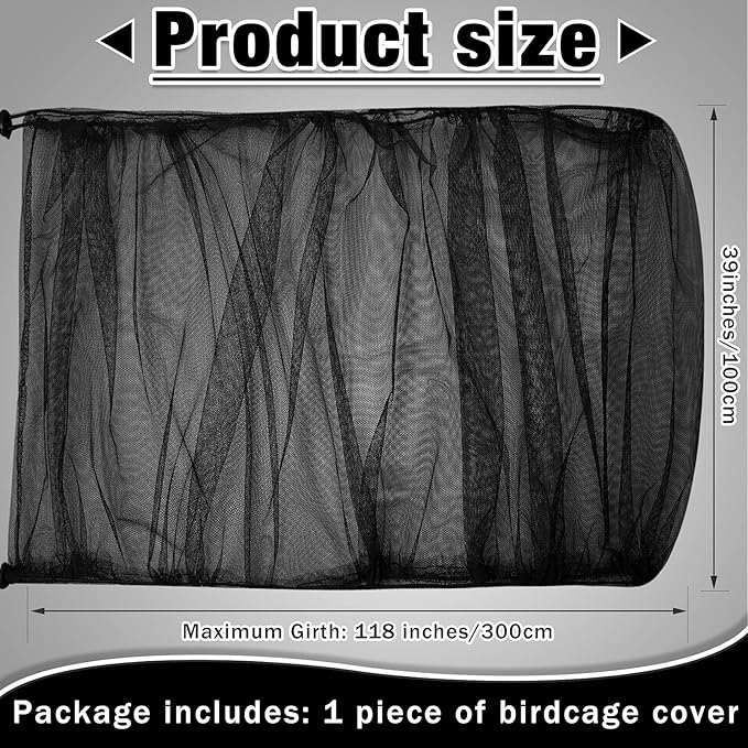 Shappy Large Bird Cage Seed Catcher,Bird Cage Cover Net Skirt Guard,Adjustable Soft Airy Mesh Net for Parrot Parakeet Macaw(59.8 x 39.4 Inch/ 152 x 100 cm,Black)