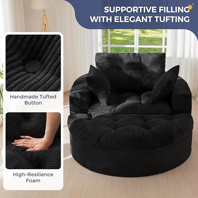 MAXYOYO Oversized Round Chaise Lounge Sofa, Upholstered Lounge Chair