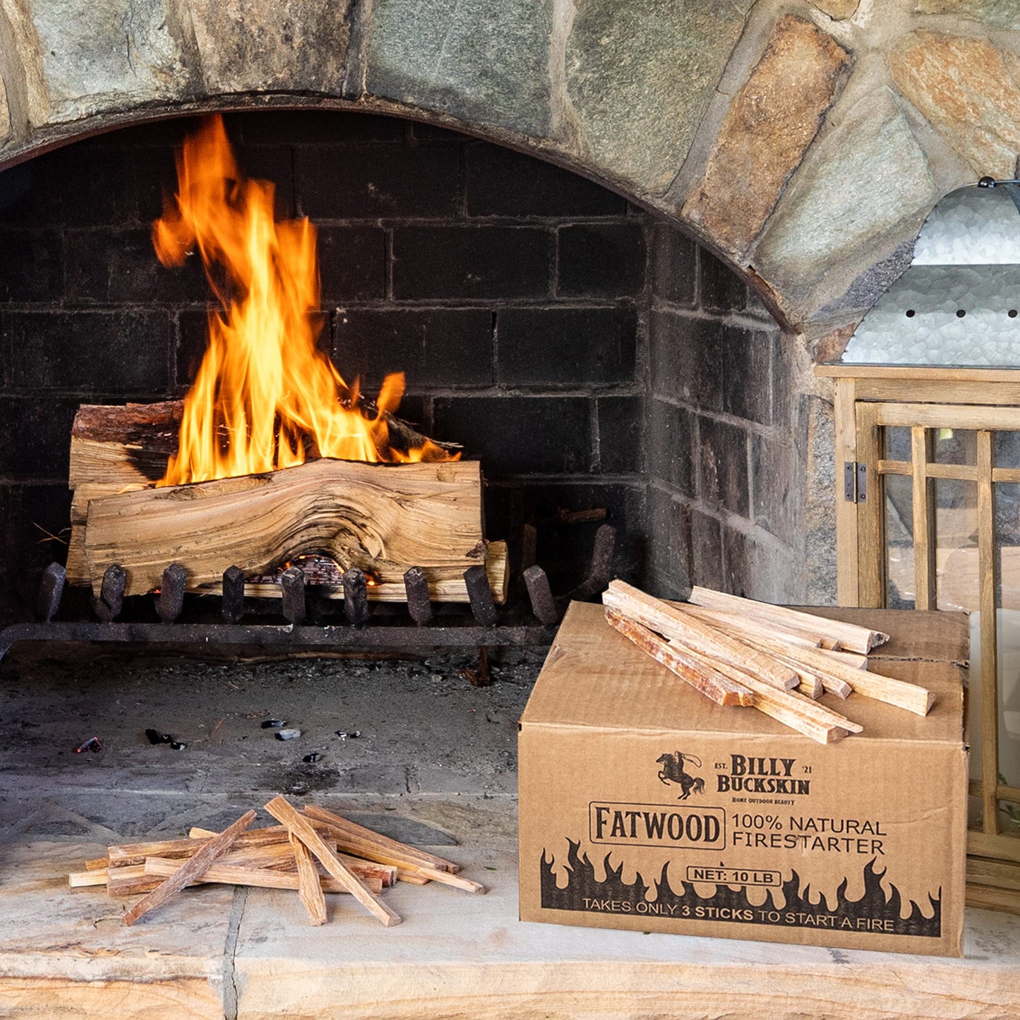 10lb Fatwood Fire Starter Sticks | 100% Natural Fire Starters for Campfires, Firepit, Fireplaces, BBQ, Wood Stoves | Easy Ignition w/Just 2 Sticks | Camping Essentials by Billy Buckskin (10lb Box)