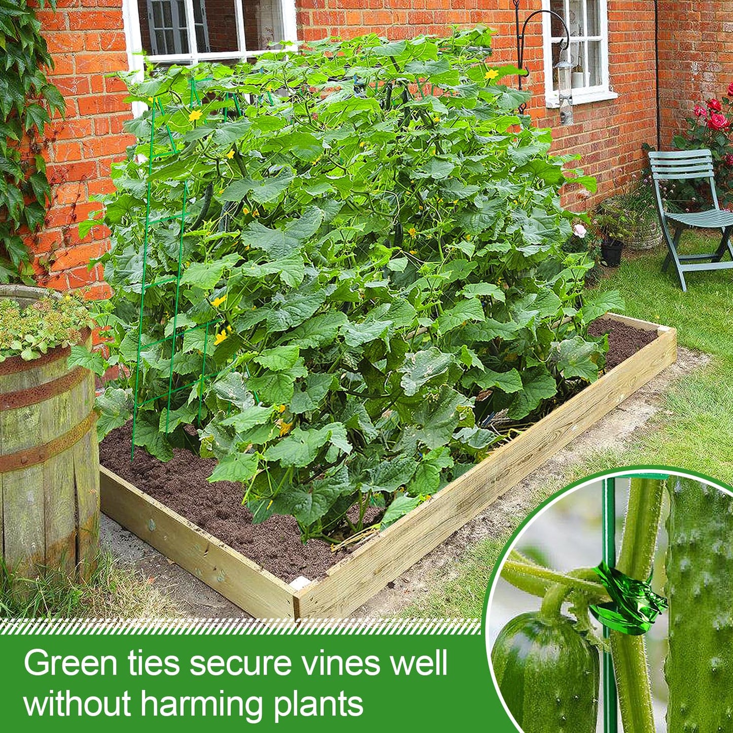 2Sets Stable Cucumber Trellis - 39.3" L x15.7'' W Foldable Garden Trellis for Raised Bed, A-Frame Metal Plant Support Trellis with Ties for Bean Raspberry Squash Climbing Plants Outdoor