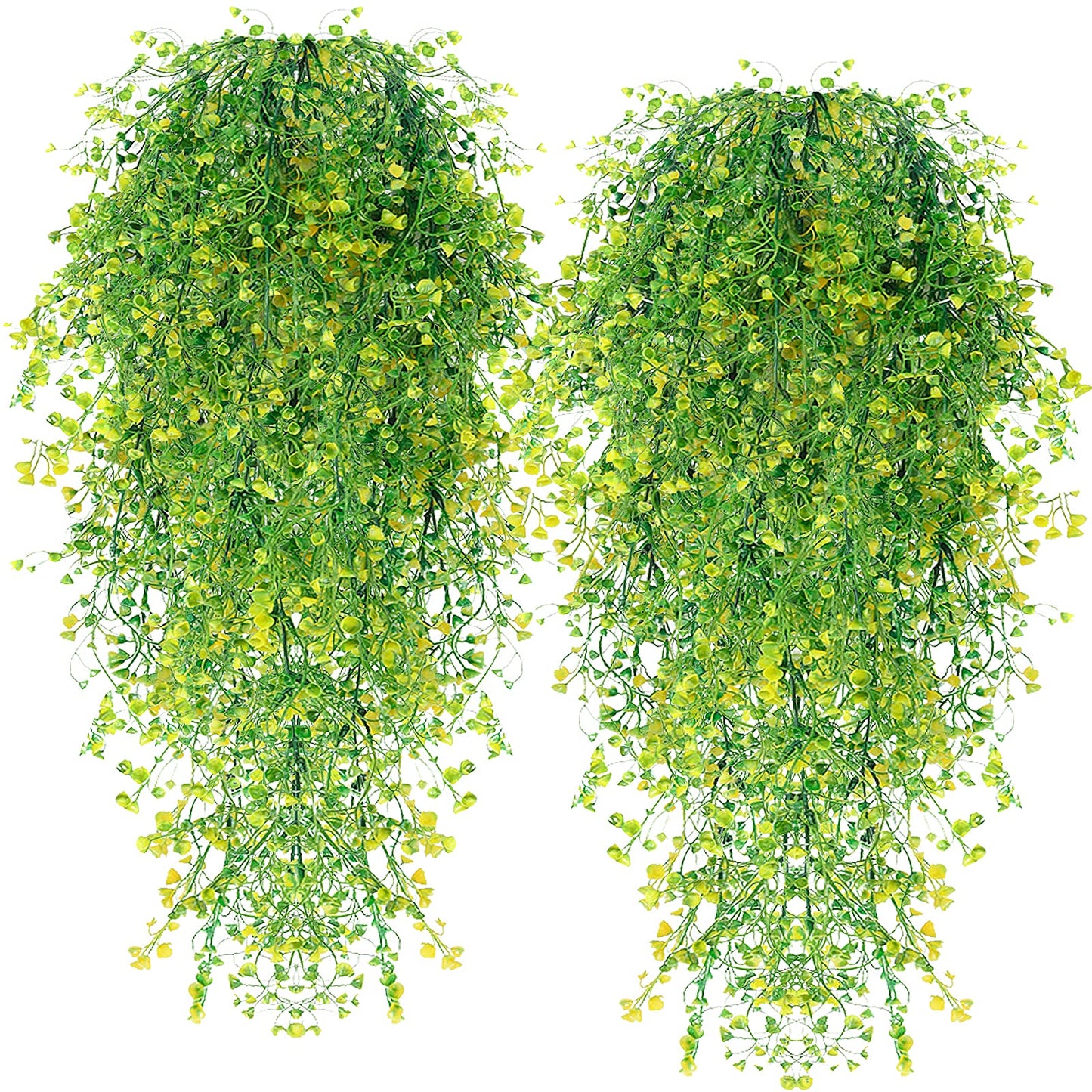 RECUTMS Artificial Plants Fake Hanging Plants for Outside Ivy Plant for Outdoor UV Resistant for Wall Indoor Hanging Baskets Wedding Garland Decor 4 Pack(Yellow 4P)