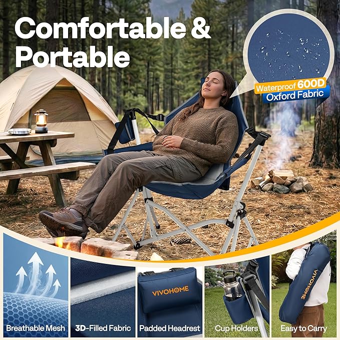 VIVOHOME Hammock Camping Chair, Portable Outdoor Swinging Rocking Chairs