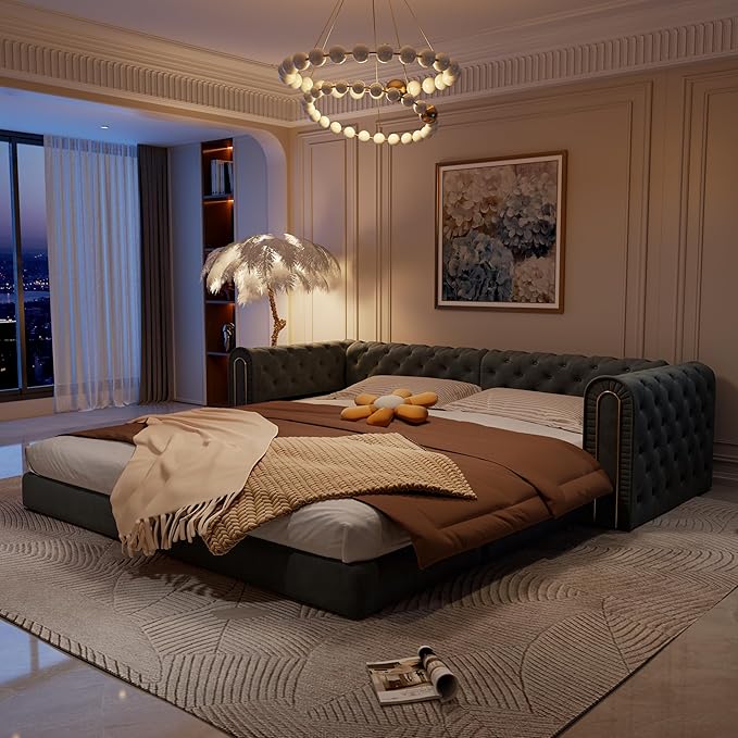 90.6'' Velvet Folding Floor Sofa Bed