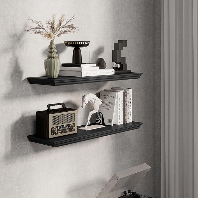 Fun Memories Floating Shelves 32 Inch Long, 9.3 Inch Deep Classic Crown Molding