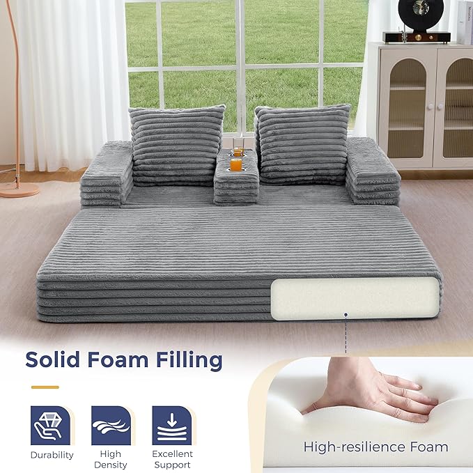 MAXYOYO Loveseat Sofa Bed, Striped Faux Fur Foldable Floor Sofa Couch in A Box