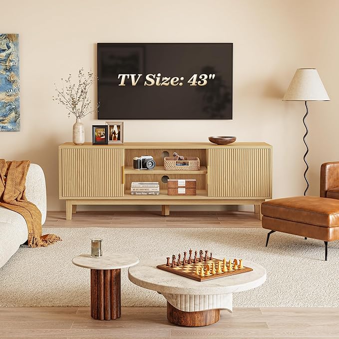 PRAISUN 54 Inch TV Stand for 50, 55 Inch TV, Fluted Entertainment Center
